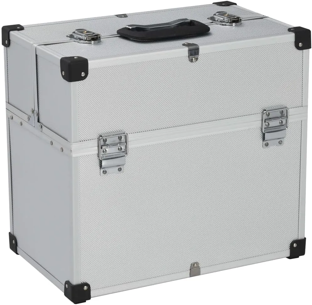 Tool Case with 6 Extendable Trays and Lockable Design, Convenient Carry Handle, Durable Aluminum Material, Silver Finish