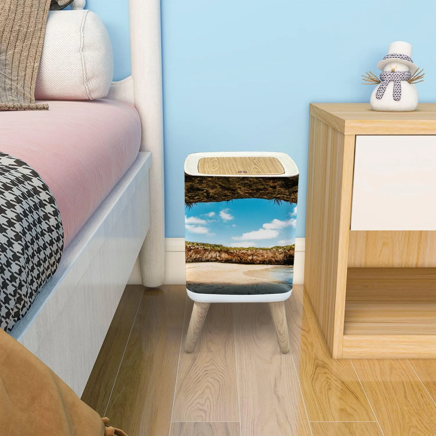 Trash Can with Lid Hidden Beach Marietas Islands Puerto Vallarta Garbage Can Rectangular Waste Bin Press Cover Dog Proof Wastebasket for Kitchen Bathroom Living Room Nursery