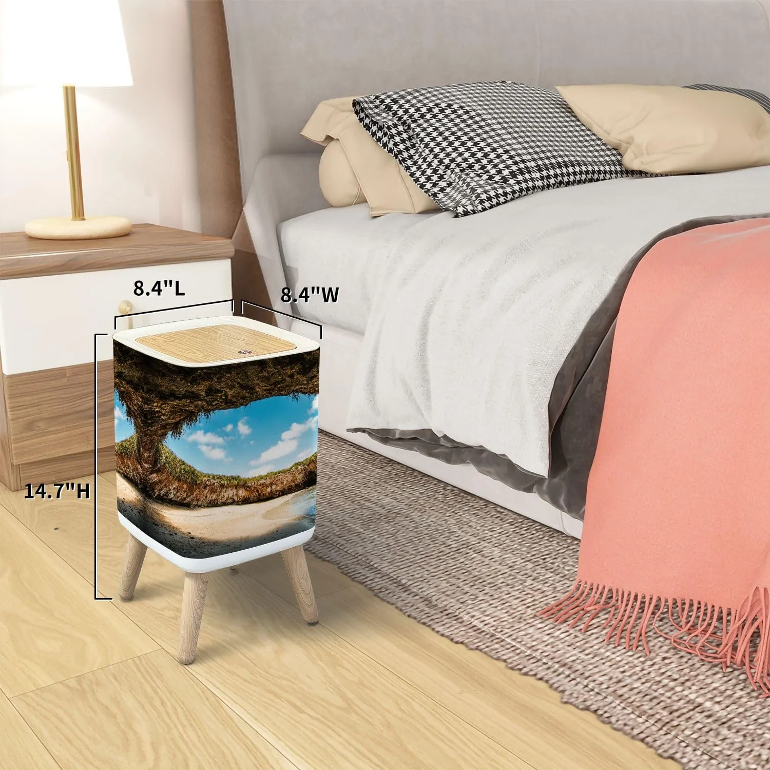 Trash Can with Lid Hidden Beach Marietas Islands Puerto Vallarta Garbage Can Rectangular Waste Bin Press Cover Dog Proof Wastebasket for Kitchen Bathroom Living Room Nursery