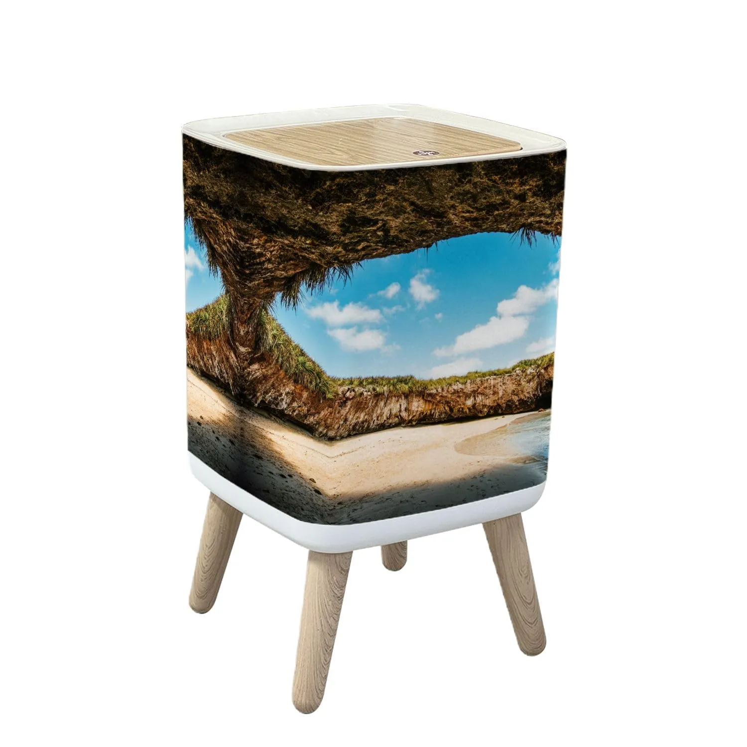 Trash Can with Lid Hidden Beach Marietas Islands Puerto Vallarta Garbage Can Rectangular Waste Bin Press Cover Dog Proof Wastebasket for Kitchen Bathroom Living Room Nursery