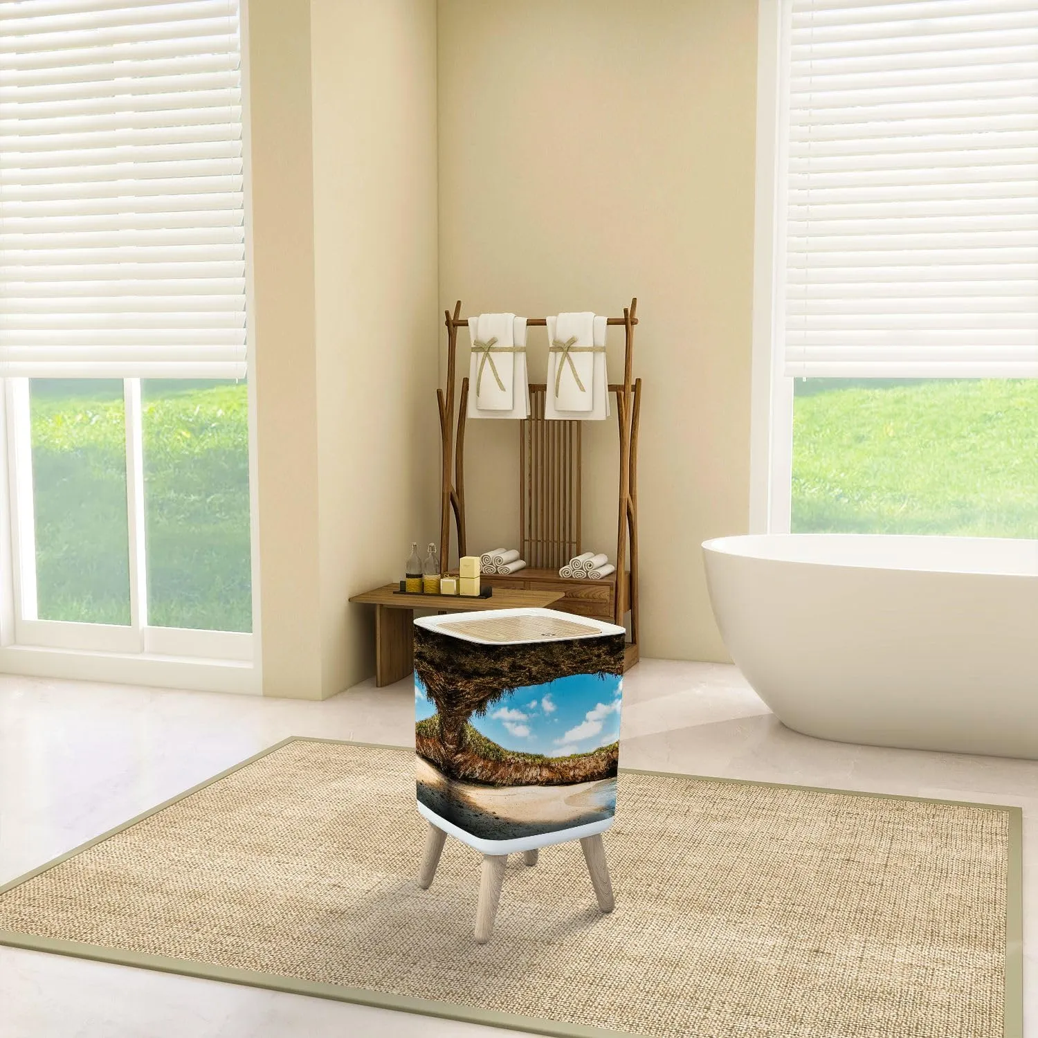 Trash Can with Lid Hidden Beach Marietas Islands Puerto Vallarta Garbage Can Rectangular Waste Bin Press Cover Dog Proof Wastebasket for Kitchen Bathroom Living Room Nursery