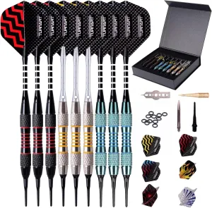 Turnart Darts Plastic Tip - Professional Soft Tip Darts Set for Electronic Dartboard 9 Pcs 18 Grams with 50 Extra Tips 9 Shafts 27 Flights Tool Kit Flight Protectors and Gift Darts Case