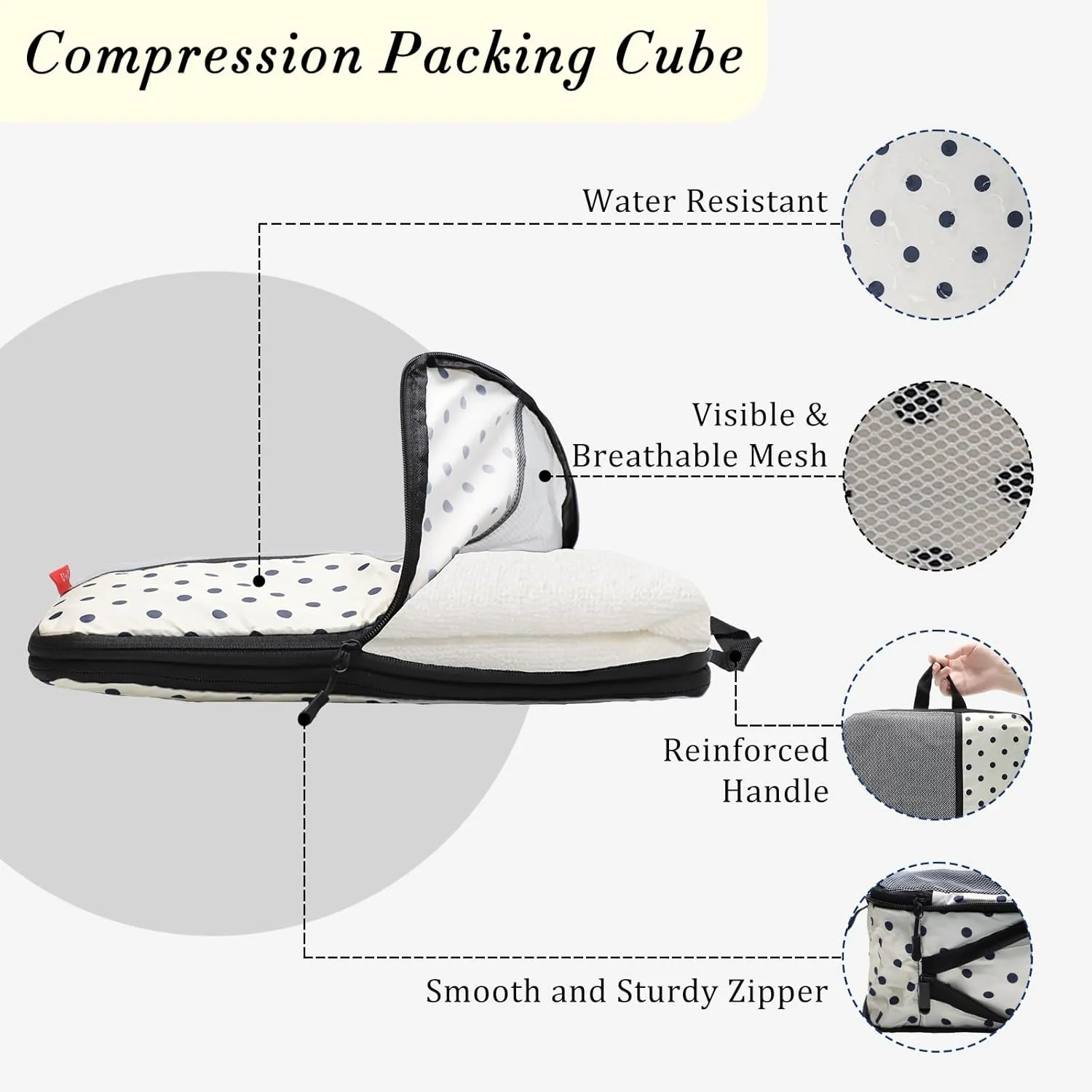 U U 10 Set Compression Packing Cubes - Ultralight Travel Organizers with Laundry Bag and Cosmetic Bag, Space-Saving Suitcase Organizer for Travel, Business Trip and Family Vacation (Polka Dot)