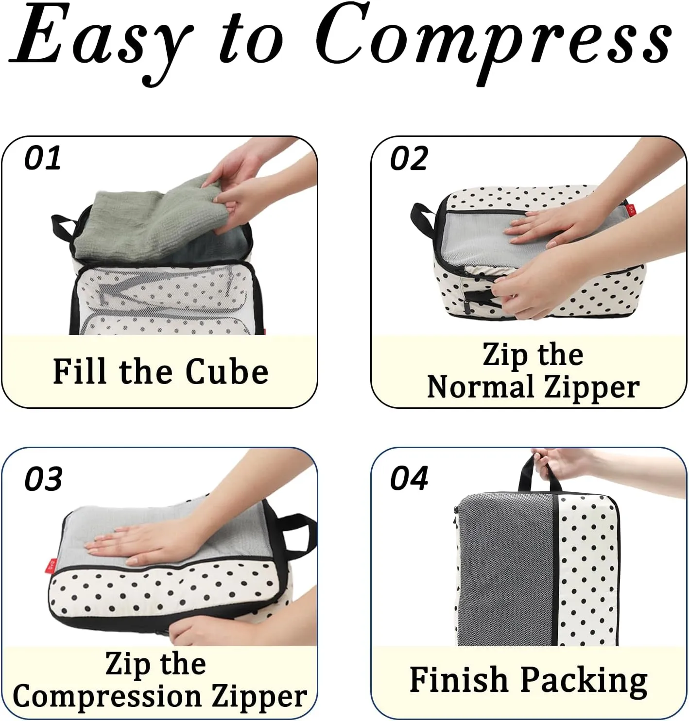 U U 10 Set Compression Packing Cubes - Ultralight Travel Organizers with Laundry Bag and Cosmetic Bag, Space-Saving Suitcase Organizer for Travel, Business Trip and Family Vacation (Polka Dot)