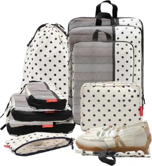 U U 10 Set Compression Packing Cubes - Ultralight Travel Organizers with Laundry Bag and Cosmetic Bag, Space-Saving Suitcase Organizer for Travel, Business Trip and Family Vacation (Polka Dot)