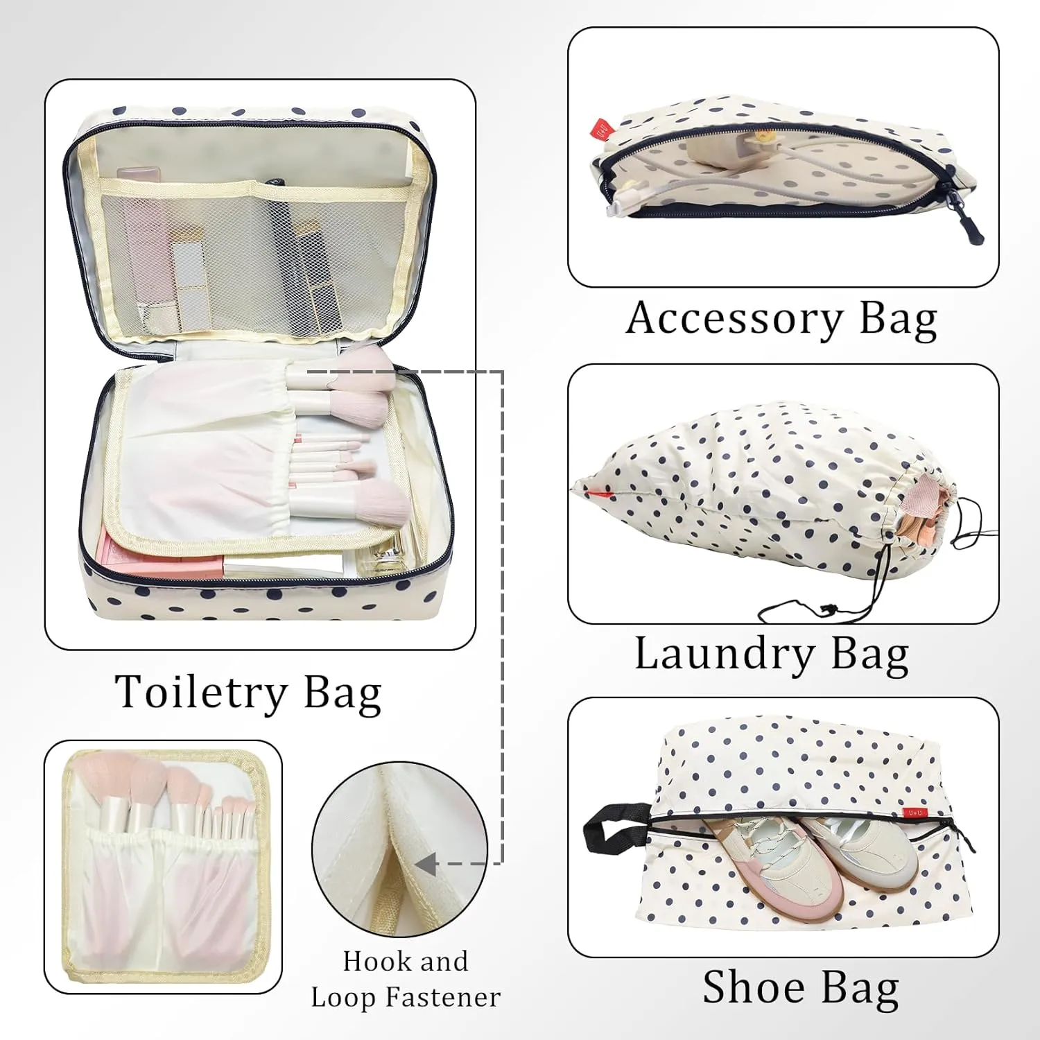 U U 10 Set Compression Packing Cubes - Ultralight Travel Organizers with Laundry Bag and Cosmetic Bag, Space-Saving Suitcase Organizer for Travel, Business Trip and Family Vacation (Polka Dot)