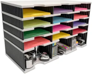 Ultimate Office Desktop Organizer 12 Letter Tray Sorter PLUS Riser Storage Base for Easy Access to Lower Slots, Desk Accessories & Supplies. Optional File Topper & Drawers
