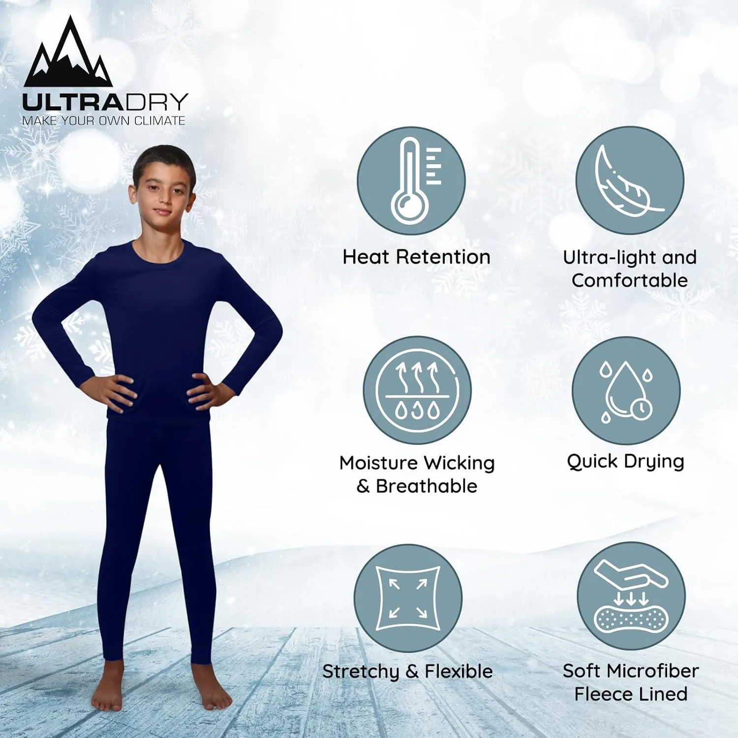 Ultra Dry Thermal Underwear For Kids Long Johns Fleece Lined Leggings And Shirt Boy And Girl Unisex Underwear Base Layer