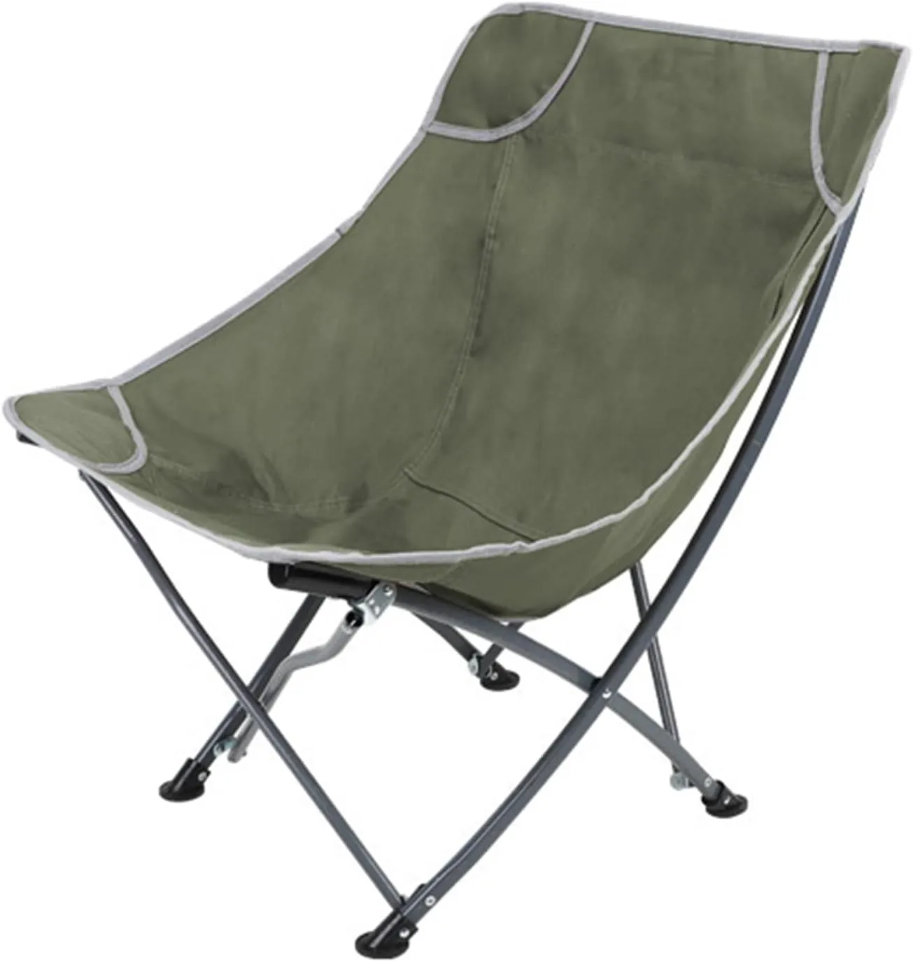 Ultralight Outdoor, Lazy Moon Chair, Portable Fishing Chair with Backrest Stool, Camping Recliner (Color : Army Green)