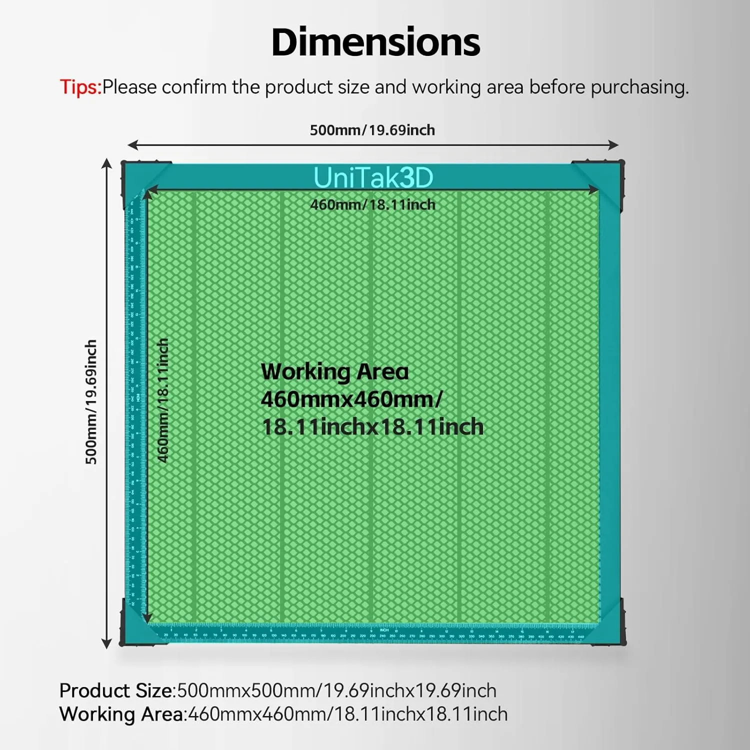UniTak3D Honeycomb Laser Bed 500x500mm Working Table for XTool D1/D1 Pro/S9/S10/S30 Pro/RAY5 Engravers,Fast Heat Dissipation and Desktop Protection with Aluminum Plate(Working Area:18.11x18.11in)