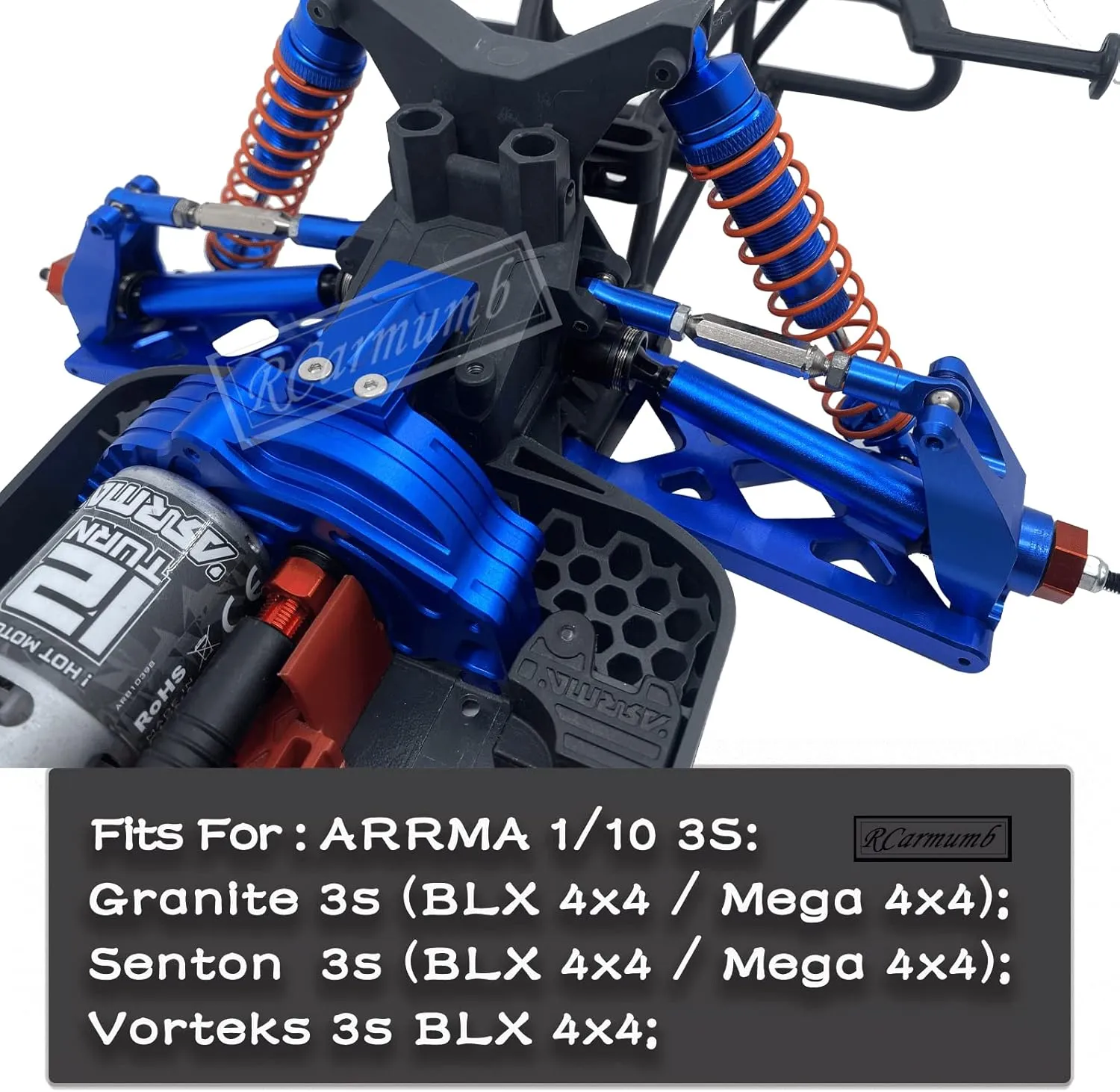 Upgrades Part for 1/10 ARRMA Vorteks 4x4 3S Blx,Granite/Senton 4x4 3S Blx & Mega 550,Alloy Front Rear Shocks & Suspension Arms & Steering Blocks Caster Blocks C-Hubs Stub,Navy Blue