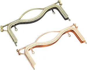 uxcell 2Pcs Metal Purse Frames, 8.27" Kiss Lock Clasp Frame Retro Rectangular Embossed Clutch Frame with Rubber Handle for Coin Purse Handbag Making DIY Craft, Bronze/Light Gold