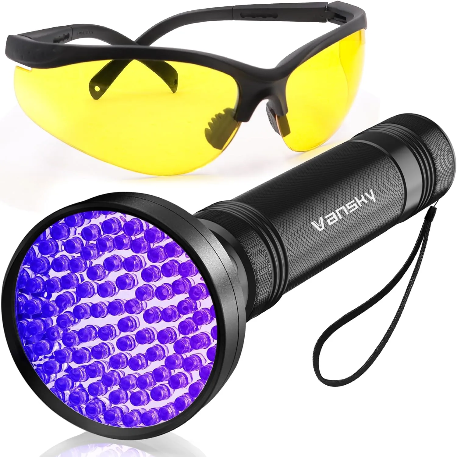 Vansky Air Conditioner Leak Detection: 100 LED Car AC UV Dye Leak Detector Kit with Protective Glasses - Automotive Professional Tool