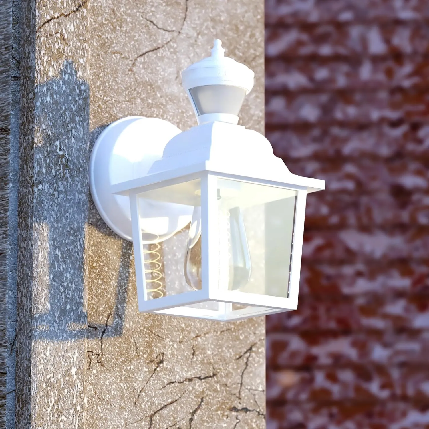 VAXCEL Bedford Aluminum 5.25-in. W 1 Light White Motion Sensor Dusk to Dawn Outdoor Wall Lantern Clear Glass