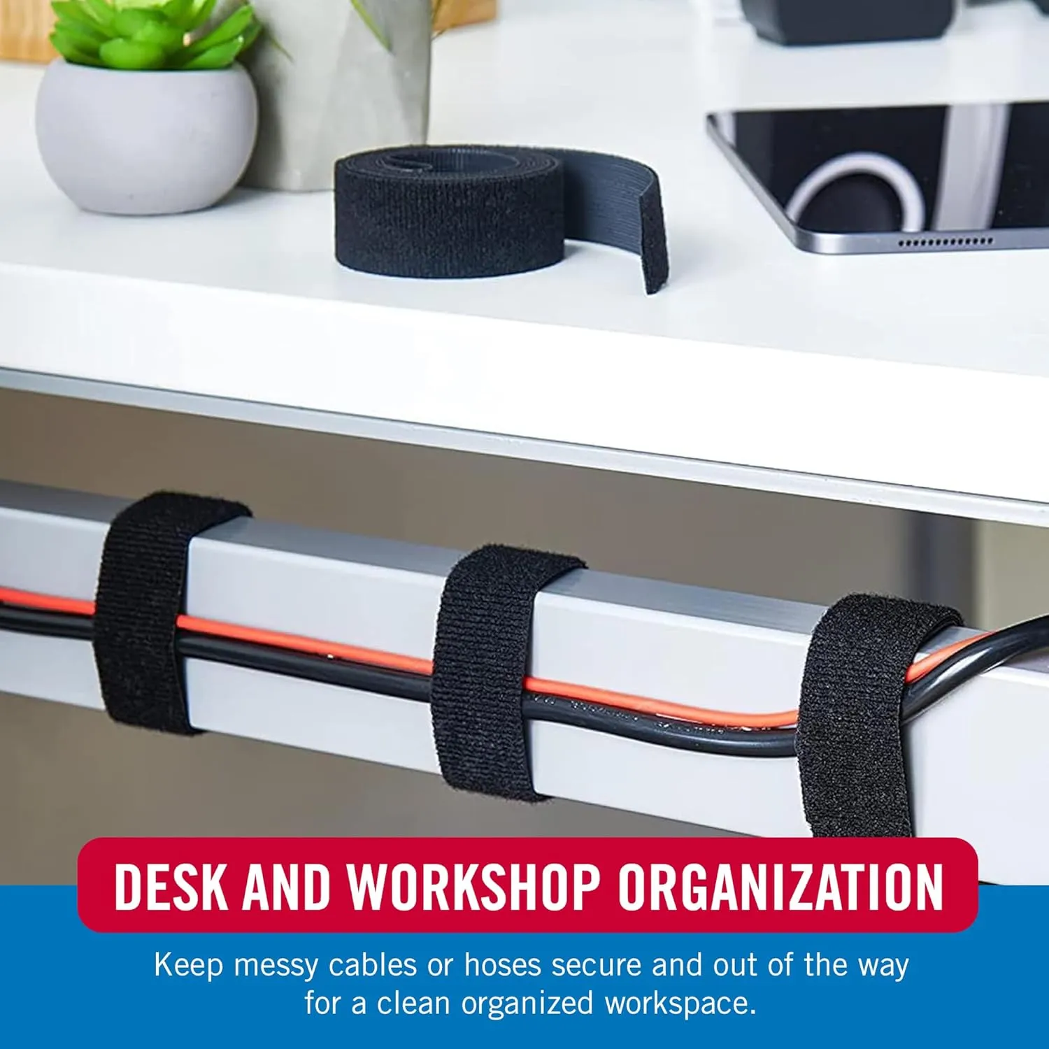 VELCRO Brand ONE-WRAP Double Sided Roll | 45 Ft x 1-1/2 In | Cut to Length Straps Heavy Duty | Bundling Ties Fasten to Themselves for Secure Hold, Black (91881)