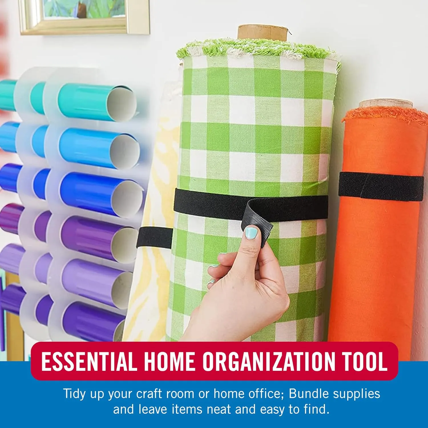 VELCRO Brand ONE-WRAP Double Sided Roll | 45 Ft x 1-1/2 In | Cut to Length Straps Heavy Duty | Bundling Ties Fasten to Themselves for Secure Hold, Black (91881)