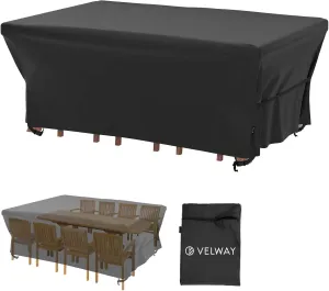 Velway Patio Furniture Cover Outdoor, Waterproof Rectangular Patio Table Chair Sofa Set Cover, 95”Lx64”Wx39”H, All Weather Oxford Tear-Resistant Material with Zipper Carrying Bag Windproof Buckles