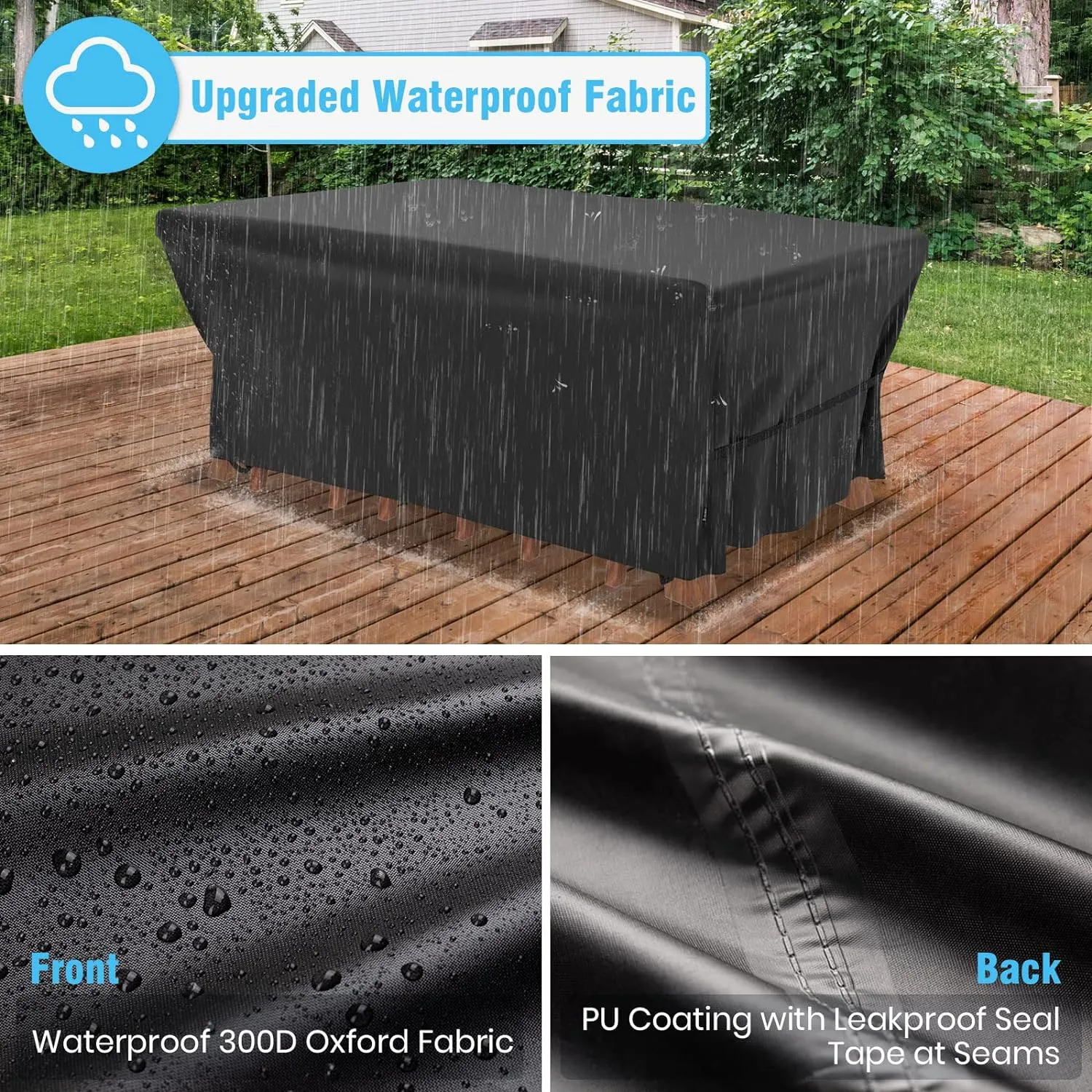 Velway Patio Furniture Cover Outdoor, Waterproof Rectangular Patio Table Chair Sofa Set Cover, 95”Lx64”Wx39”H, All Weather Oxford Tear-Resistant Material with Zipper Carrying Bag Windproof Buckles