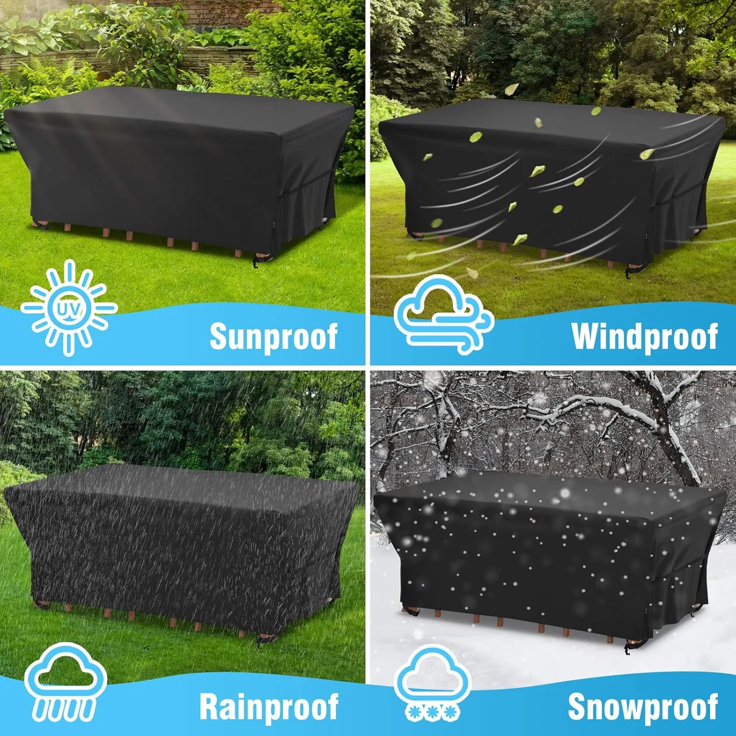 Velway Patio Furniture Cover Outdoor, Waterproof Rectangular Patio Table Chair Sofa Set Cover, 95”Lx64”Wx39”H, All Weather Oxford Tear-Resistant Material with Zipper Carrying Bag Windproof Buckles