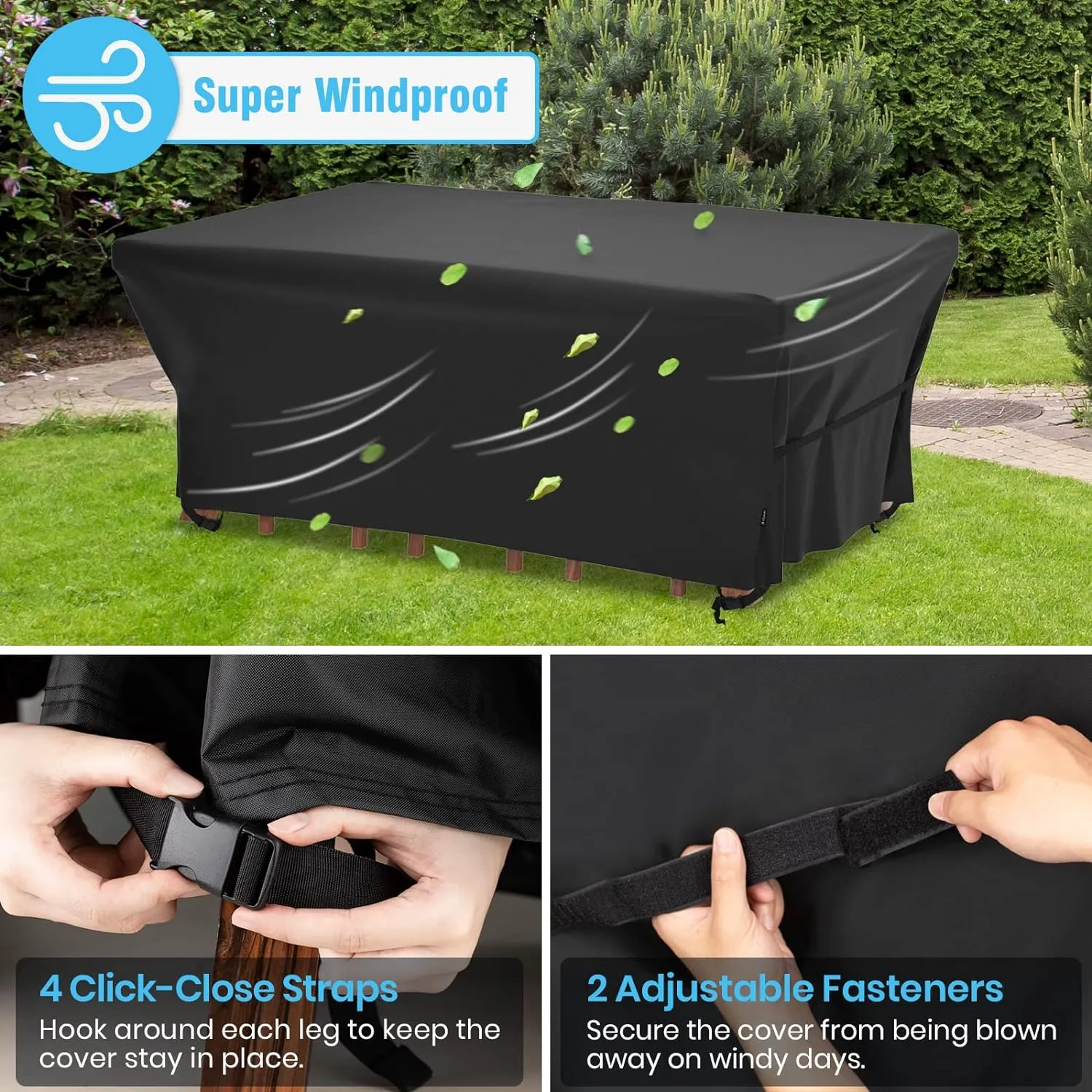 Velway Patio Furniture Cover Outdoor, Waterproof Rectangular Patio Table Chair Sofa Set Cover, 95”Lx64”Wx39”H, All Weather Oxford Tear-Resistant Material with Zipper Carrying Bag Windproof Buckles