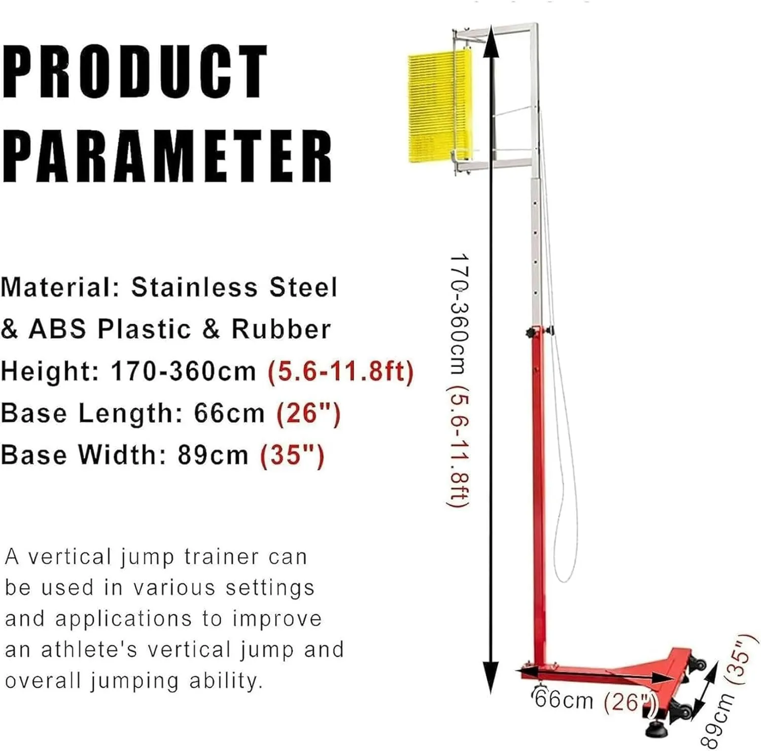Vertical Jump Trainer for Athletes, Adjustable Jump Height Tester, Basketball Jump Training Aid, Range 5.6-11.8ft, 5.6-10.5ft, 4.6-9.2ft for Sports & Physical Therapy