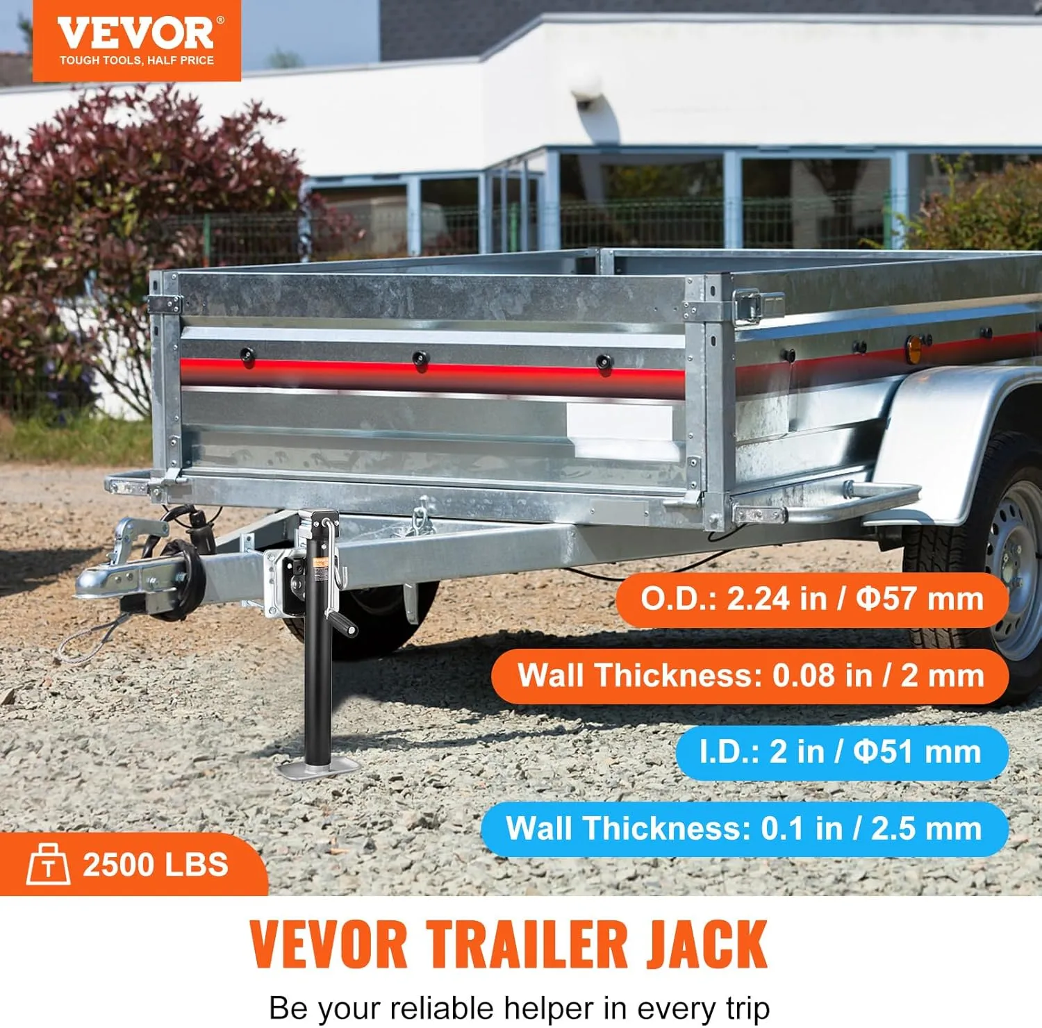 VEVOR Trailer Jack, 2500 lbs Load Capacity, Heavy Duty Swivel Bolt-on Stand, 15" Lift for RV, Horse, Utility, and Yacht Trailers