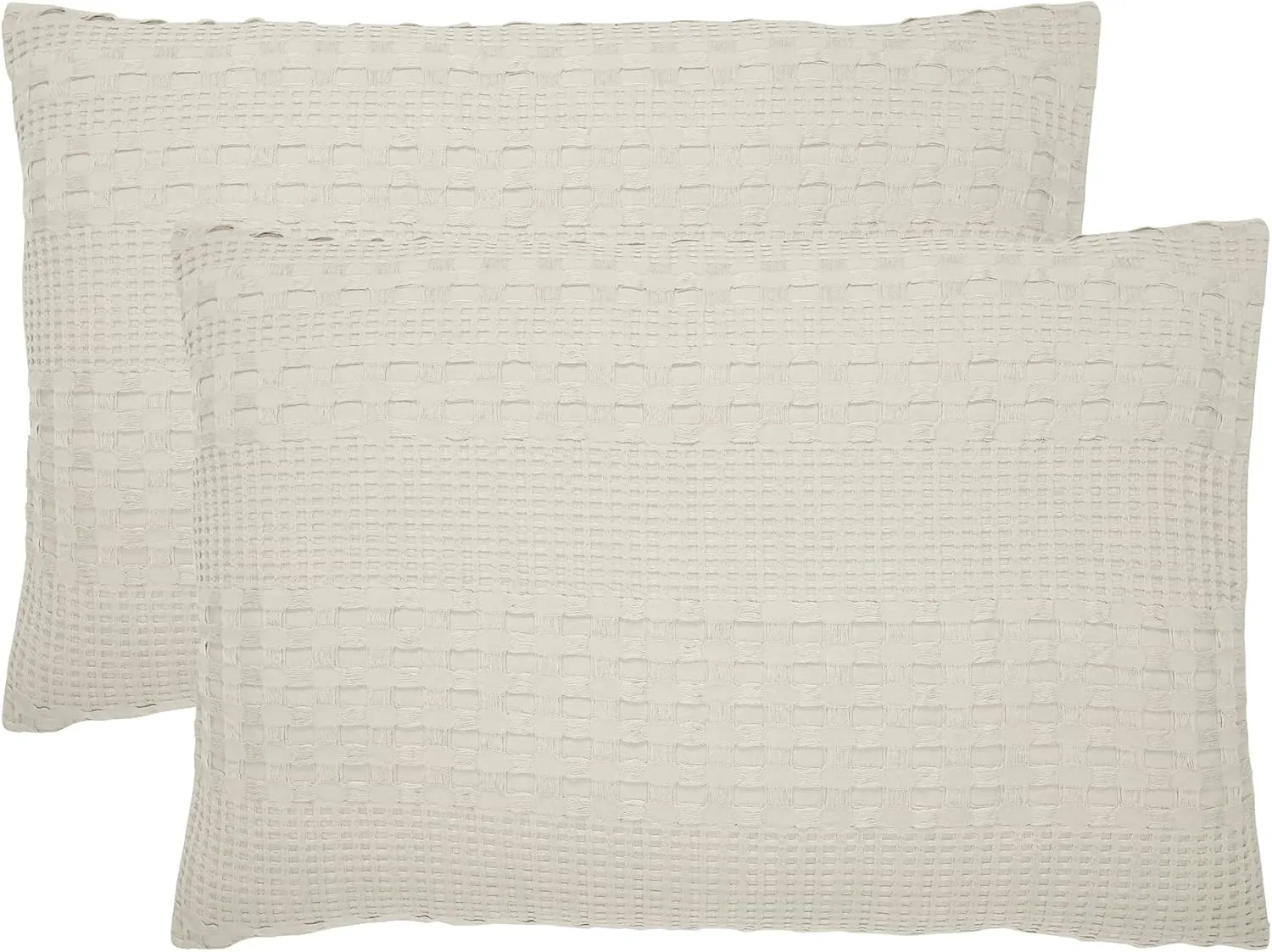 VHC Brands 100% Cotton Waffle Weave Natural Queen Size Sham Set of 2 20x30, Decorative Throw Pillow Covers/Shams, Boho Farmhouse Bedroom Decor