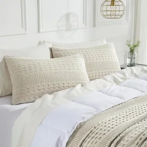 VHC Brands 100% Cotton Waffle Weave Natural Queen Size Sham Set of 2 20x30, Decorative Throw Pillow Covers/Shams, Boho Farmhouse Bedroom Decor