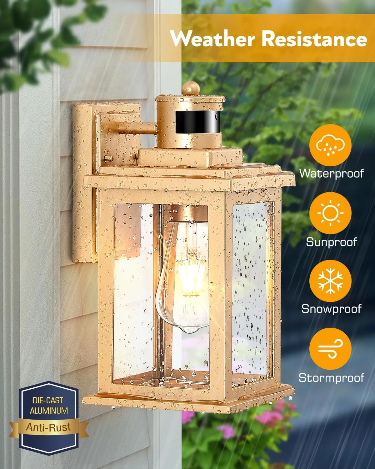 VIANIS Motion Sensor Outdoor Wall Lights Sconce, 2 Pack Dusk to Dawn Outdoor Light Fixture Lantern, Gold Waterproof Outdoor Motion Sensor Light for House, Doorway, Entryway, Garden, Anti-Rust