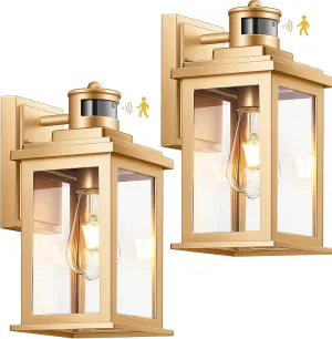 VIANIS Motion Sensor Outdoor Wall Lights Sconce, 2 Pack Dusk to Dawn Outdoor Light Fixture Lantern, Gold Waterproof Outdoor Motion Sensor Light for House, Doorway, Entryway, Garden, Anti-Rust