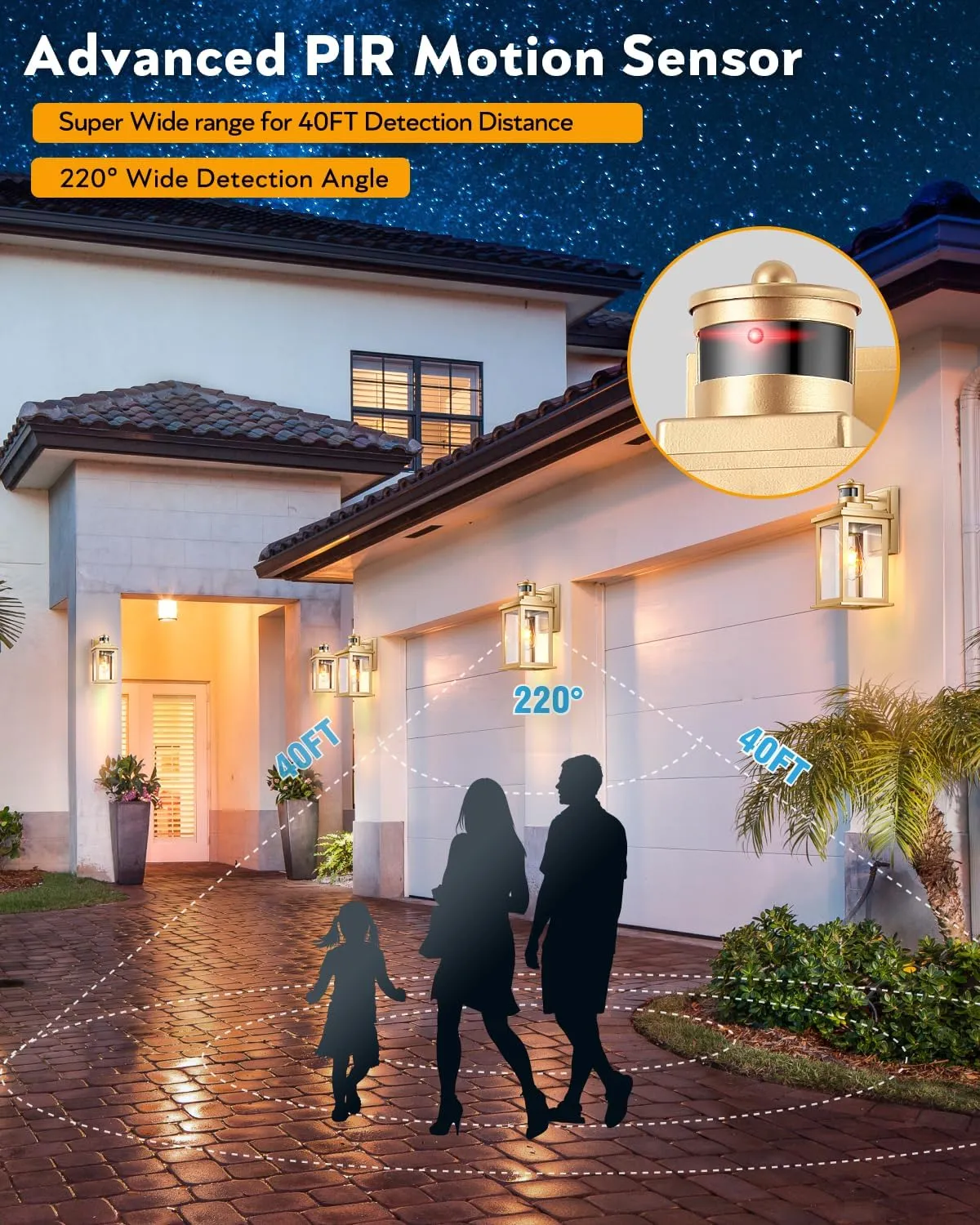 VIANIS Motion Sensor Outdoor Wall Lights Sconce, 2 Pack Dusk to Dawn Outdoor Light Fixture Lantern, Gold Waterproof Outdoor Motion Sensor Light for House, Doorway, Entryway, Garden, Anti-Rust