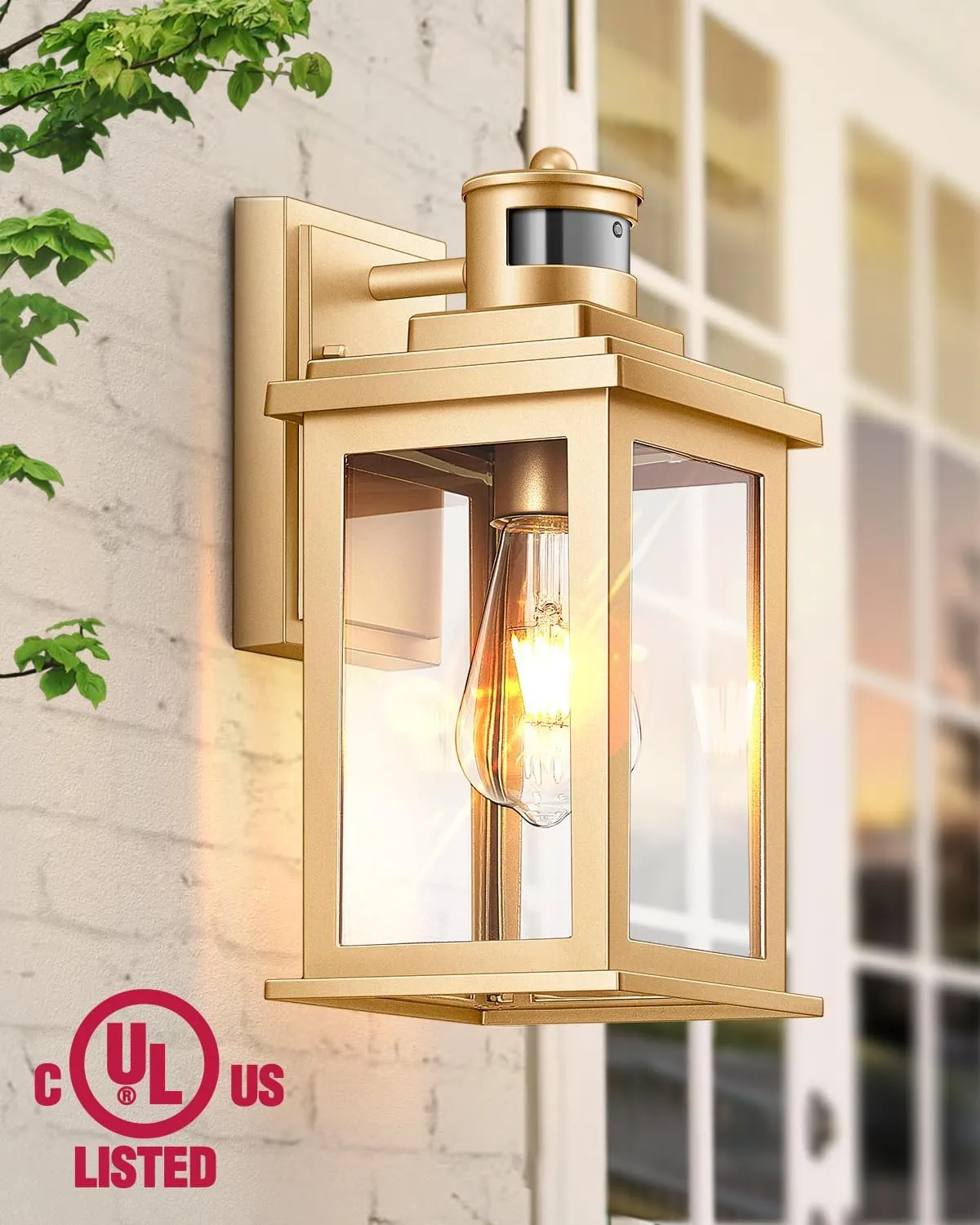 VIANIS Motion Sensor Outdoor Wall Lights Sconce, 2 Pack Dusk to Dawn Outdoor Light Fixture Lantern, Gold Waterproof Outdoor Motion Sensor Light for House, Doorway, Entryway, Garden, Anti-Rust