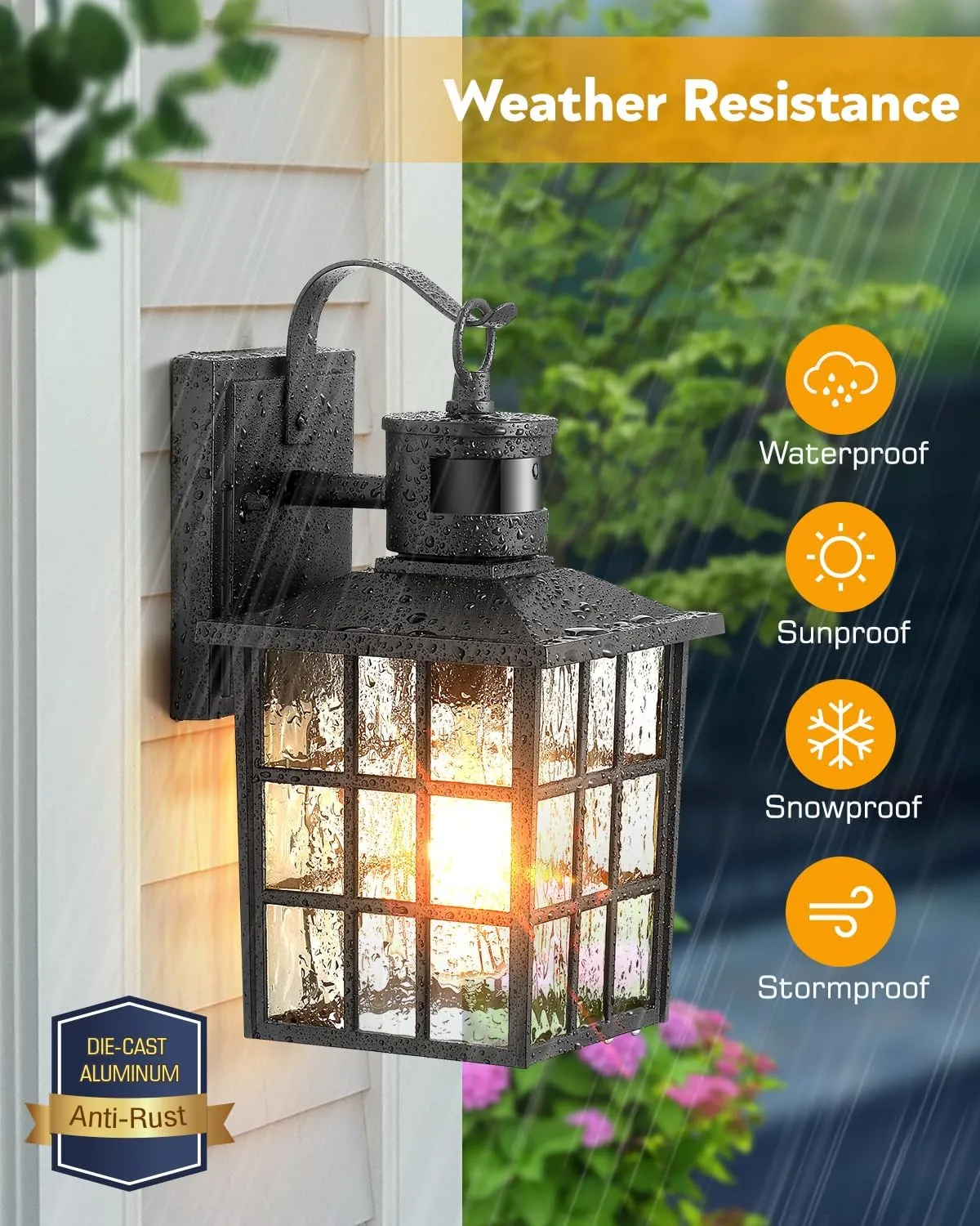 VIANIS Outdoor Wall Lantern With Motion Sensor, Dusk To Dawn Exterior Light Fixtures Wall Mount, LED Outdoor Porch Light, Anti-Rust 100% Aluminum Modern Black Outdoor Sconce Lights for Garage,Entryway