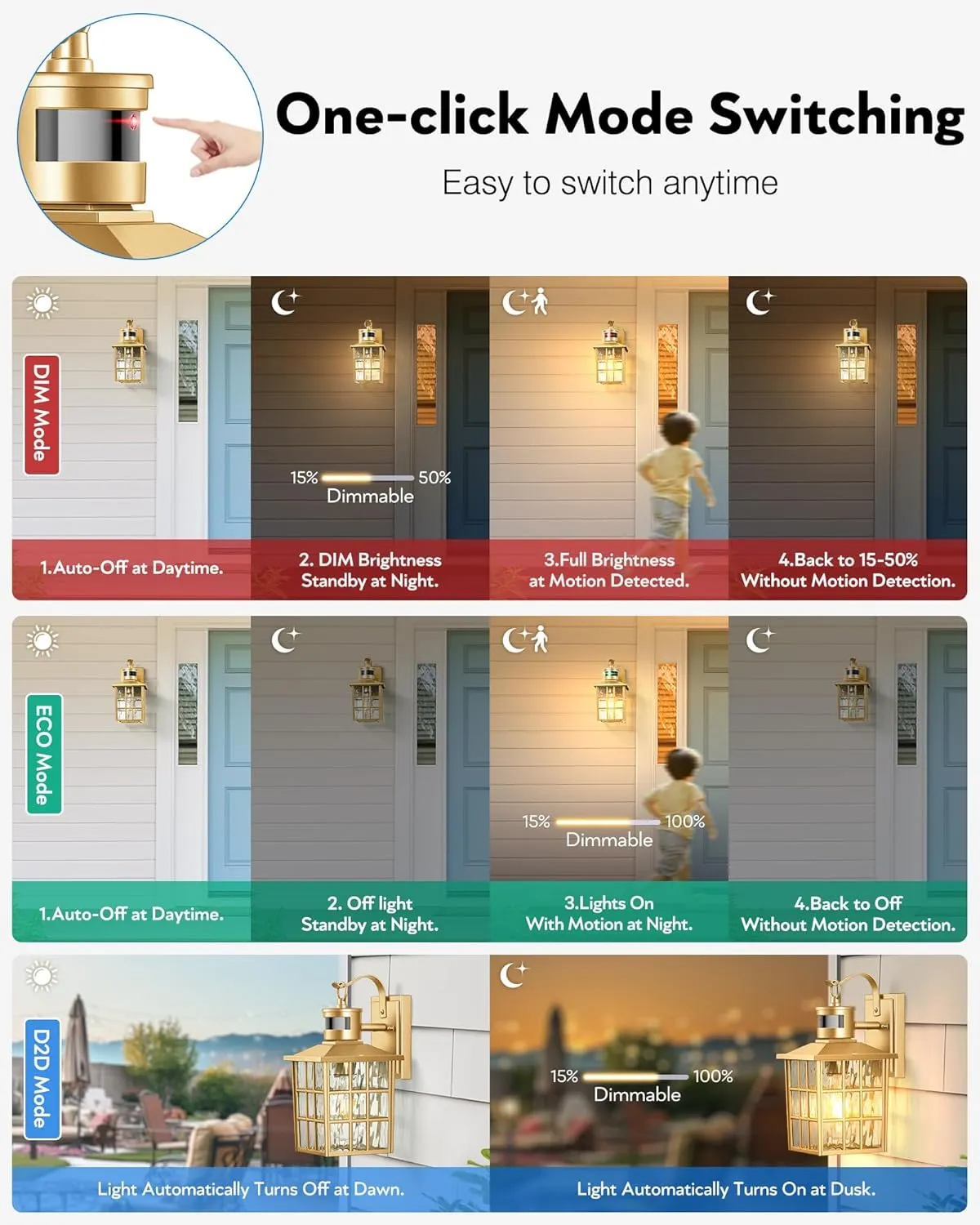 VIANIS Porch Lights Outdoor, Gold Outdoor Garage Lights Wall Mount, Modern Outside Motion Sensor Lights for House, Exterior Lantern Light Fixtures, Exterior Lamps LED Wall Sconce Lighting