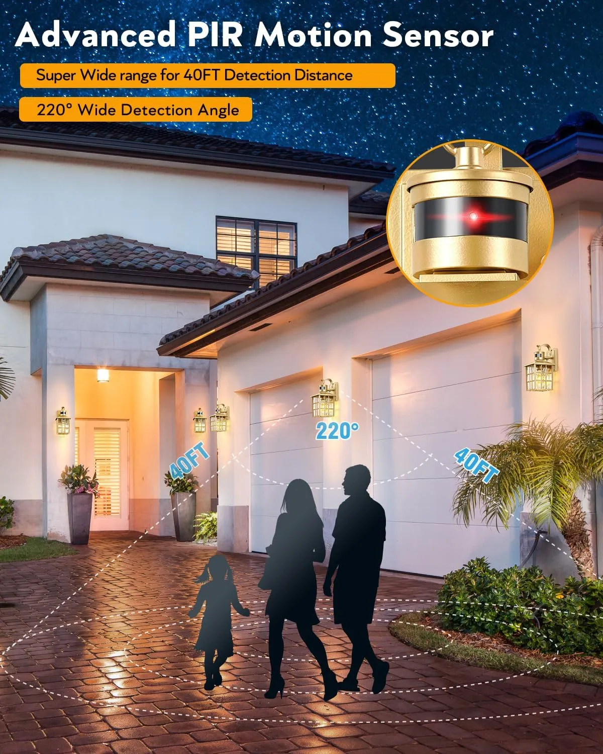 VIANIS Porch Lights Outdoor, Gold Outdoor Garage Lights Wall Mount, Modern Outside Motion Sensor Lights for House, Exterior Lantern Light Fixtures, Exterior Lamps LED Wall Sconce Lighting