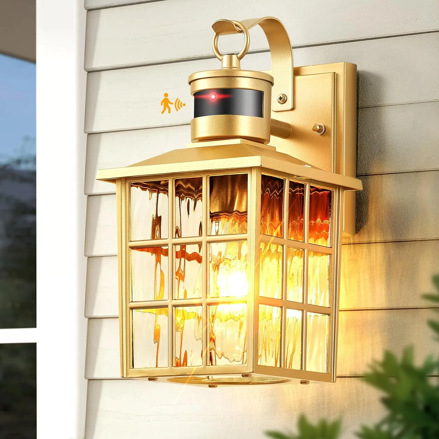 VIANIS Porch Lights Outdoor, Gold Outdoor Garage Lights Wall Mount, Modern Outside Motion Sensor Lights for House, Exterior Lantern Light Fixtures, Exterior Lamps LED Wall Sconce Lighting