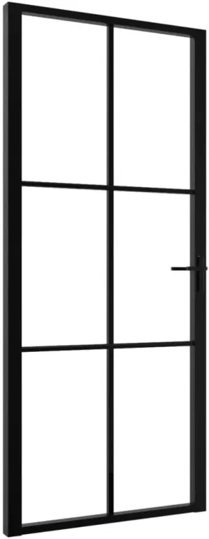 vidaXL Modern Interior Door 36.6"x79.3" - Black ESG Tempered Glass and Aluminum Frame Door with Vertical Decorative Line - Transparent Design for Natural Light Infusion
