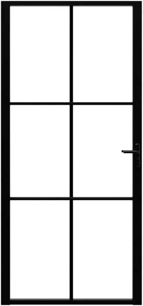 vidaXL Modern Interior Door 36.6"x79.3" - Black ESG Tempered Glass and Aluminum Frame Door with Vertical Decorative Line - Transparent Design for Natural Light Infusion