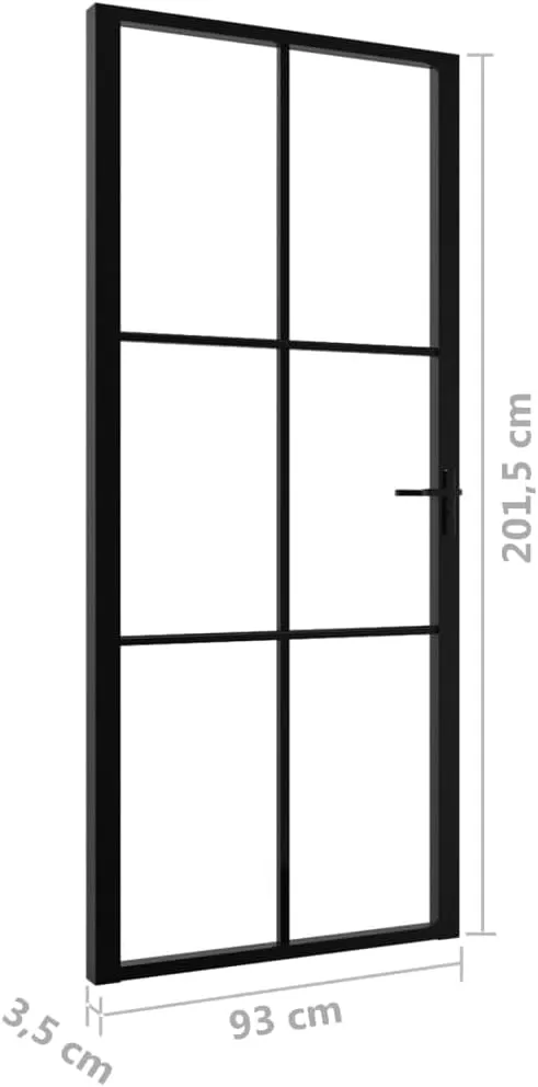 vidaXL Modern Interior Door 36.6"x79.3" - Black ESG Tempered Glass and Aluminum Frame Door with Vertical Decorative Line - Transparent Design for Natural Light Infusion