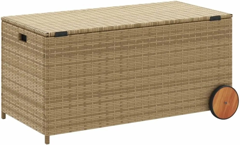 vidaXL Poly Rattan Garden Storage Box-50.2 Gal Mix Beige Outdoor Cushion Container with Water-Resistant Bag, Wheels
