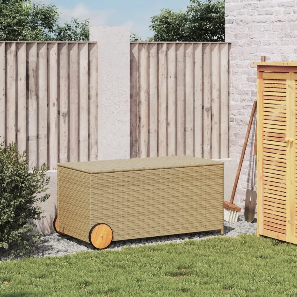 vidaXL Poly Rattan Garden Storage Box-50.2 Gal Mix Beige Outdoor Cushion Container with Water-Resistant Bag, Wheels
