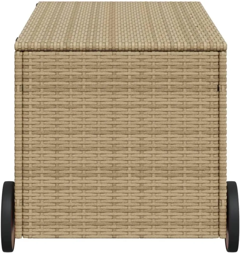vidaXL Poly Rattan Garden Storage Box-50.2 Gal Mix Beige Outdoor Cushion Container with Water-Resistant Bag, Wheels