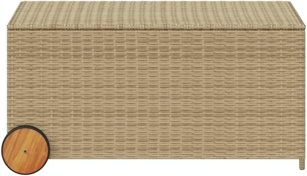 vidaXL Poly Rattan Garden Storage Box-50.2 Gal Mix Beige Outdoor Cushion Container with Water-Resistant Bag, Wheels