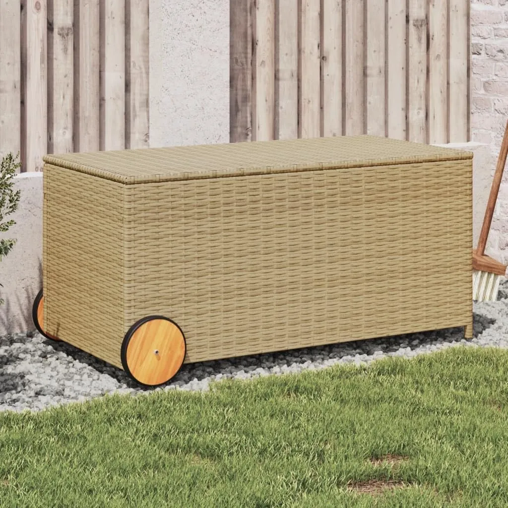 vidaXL Poly Rattan Garden Storage Box-50.2 Gal Mix Beige Outdoor Cushion Container with Water-Resistant Bag, Wheels