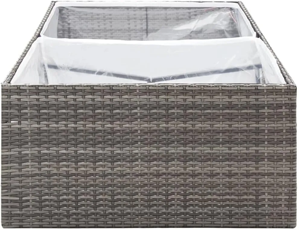 vidaXL Rectangular Garden Planter - Sturdy & Durable Outdoor Planter Made from PE Rattan - Flower Bed with Transparent Nylon Bag - Ideal for Gardens/Yards - Gray, 61.8"x31.5"x15.7"