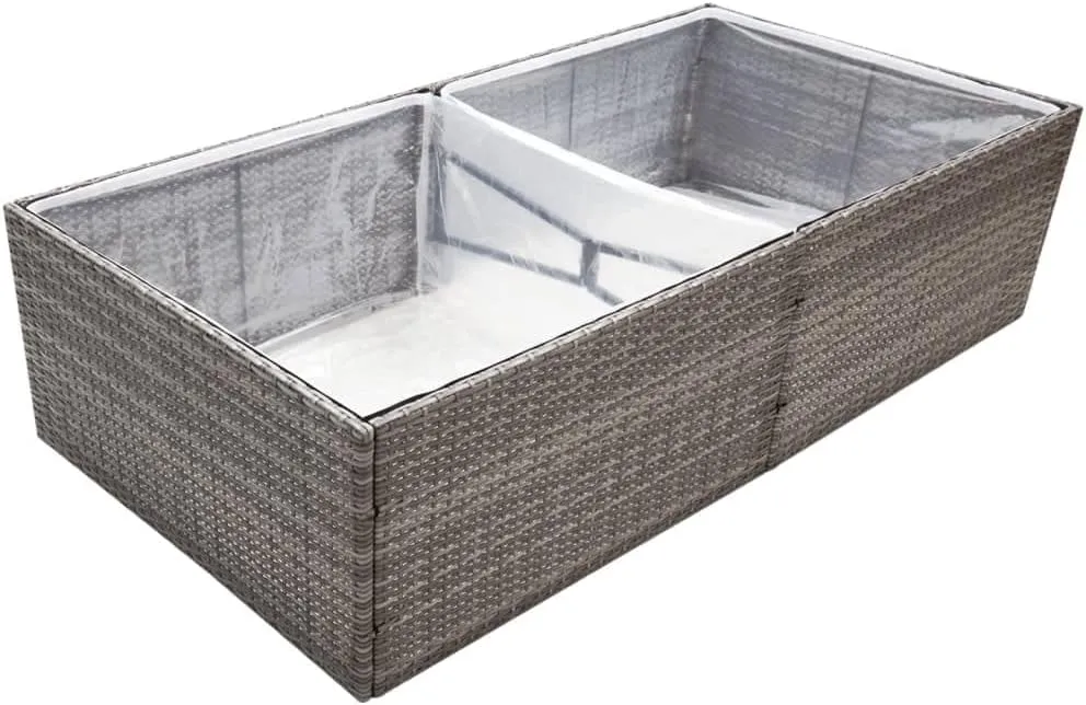 vidaXL Rectangular Garden Planter - Sturdy & Durable Outdoor Planter Made from PE Rattan - Flower Bed with Transparent Nylon Bag - Ideal for Gardens/Yards - Gray, 61.8"x31.5"x15.7"