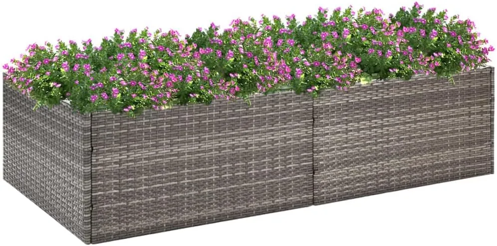 vidaXL Rectangular Garden Planter - Sturdy & Durable Outdoor Planter Made from PE Rattan - Flower Bed with Transparent Nylon Bag - Ideal for Gardens/Yards - Gray, 61.8"x31.5"x15.7"