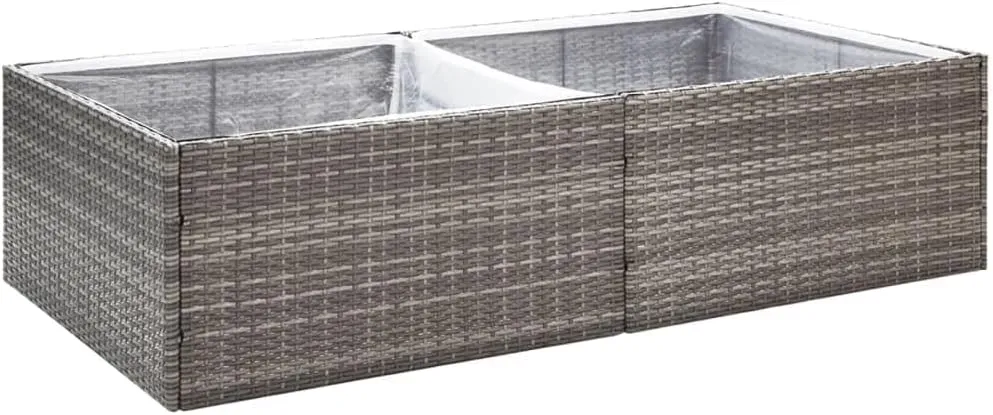 vidaXL Rectangular Garden Planter - Sturdy & Durable Outdoor Planter Made from PE Rattan - Flower Bed with Transparent Nylon Bag - Ideal for Gardens/Yards - Gray, 61.8"x31.5"x15.7"