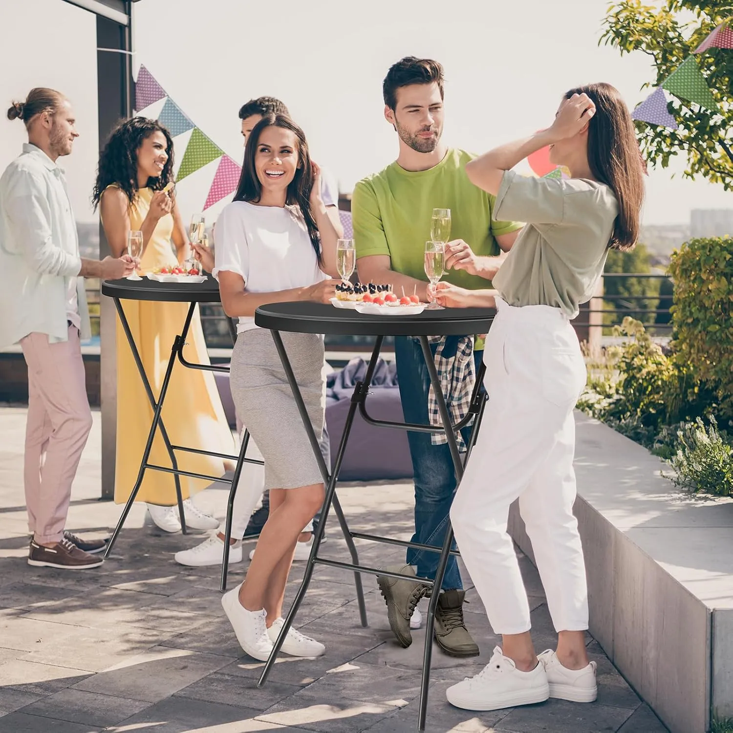 VINGLI 32" Plastic Folding Round Table Bar Height, HDPE Matrial with Gray Metal Finish, High Top Table for Outdoor Party, Cafes, Restaurants, Backyard, Dining Room, Wedding Event,1 Pack, Black