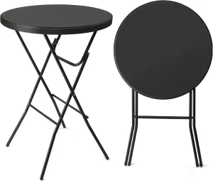 VINGLI 32" Plastic Folding Round Table Bar Height, HDPE Matrial with Gray Metal Finish, High Top Table for Outdoor Party, Cafes, Restaurants, Backyard, Dining Room, Wedding Event,1 Pack, Black
